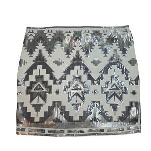 Express Sequin Geometric Aztec Print Mini Skirt Women's Size L